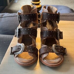 Freebird by Steven Violet Brown Studded Leather Buckle Gladiator Sandal Booties